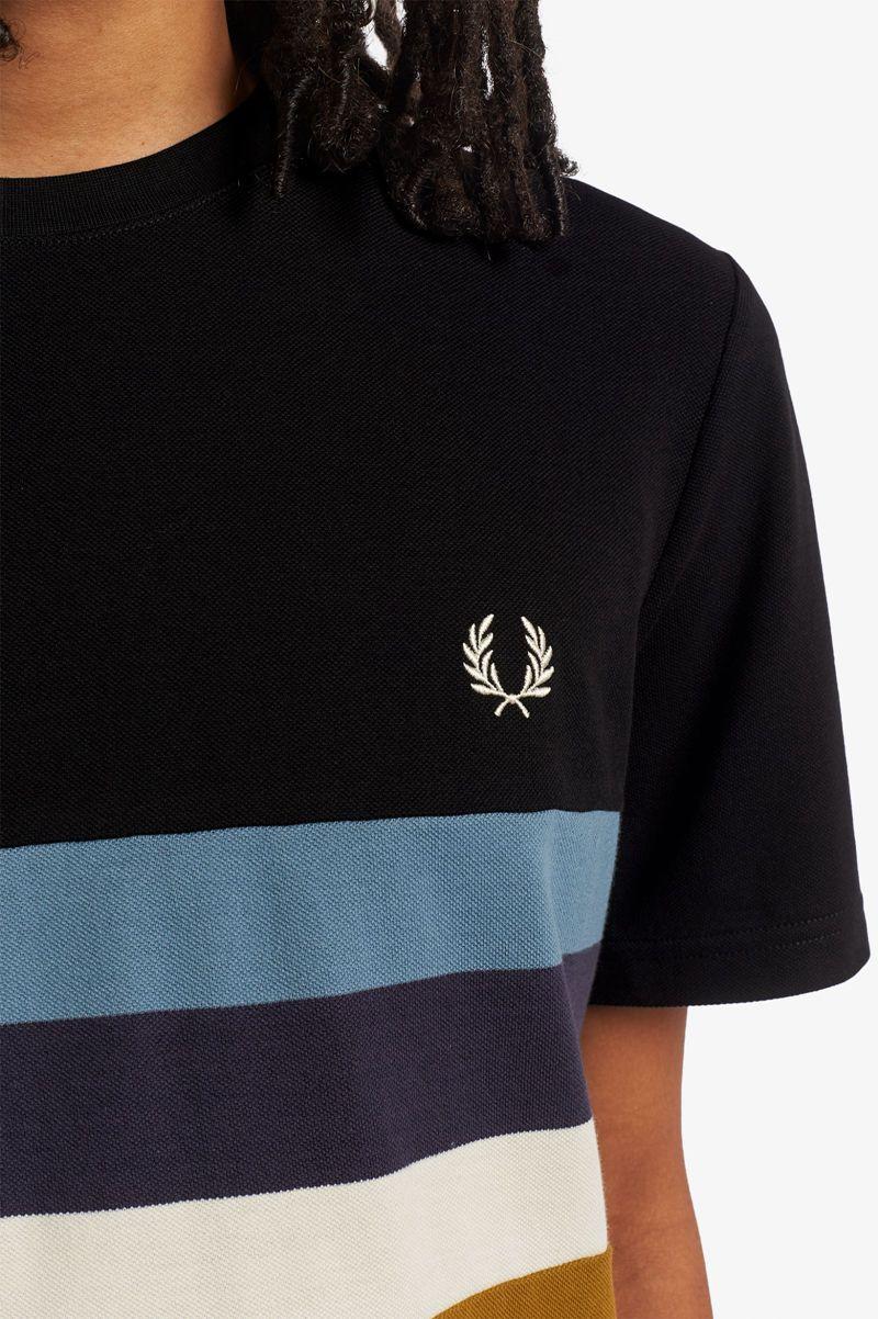 Camel Fred Perry Panelled Stripe Men's T Shirts | PH 1736CTVE